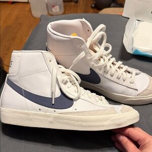 Nike White and Blue High-Top Athletic Shoes